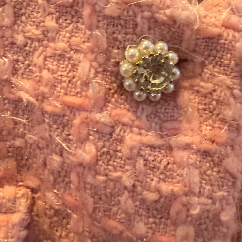 Ina Pink Tweed Cropped Blazer with Pearl Floral Buttons - Picture 5 of 7